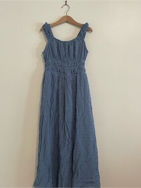 Eyeshadow Dusty Blue Maxi Dress with Ruffled Straps